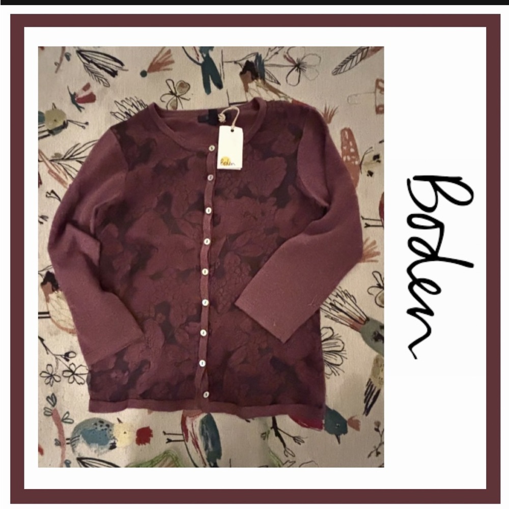 NWT Boden Plum Floral Jacquard Button-Front Cardigan Size 10 UK